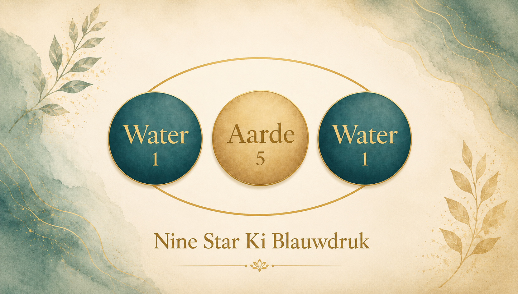 Nine Star Ki Maandenergie banner met kustlandschap, zee en rotsen onder een heldere lucht, met de energiecombinatie Water 1 – Aarde 5 – Water 1 voor de periode 6 mei t/m 5 juni.